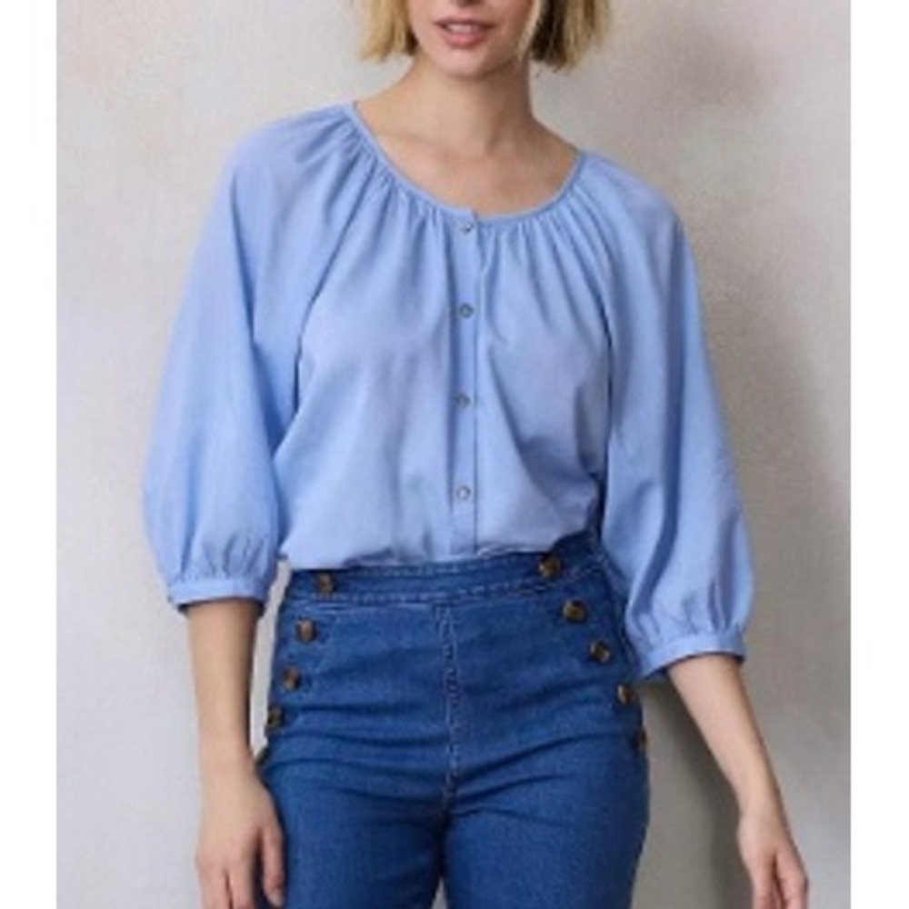 NWT LC Lauren Conrad Blue Raglan 3/4 Sleeve Button Front Peasant Top Boho XXL